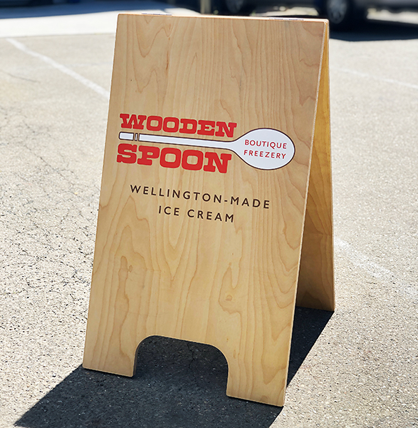 Wooden Spoon plywood sidewalk sign