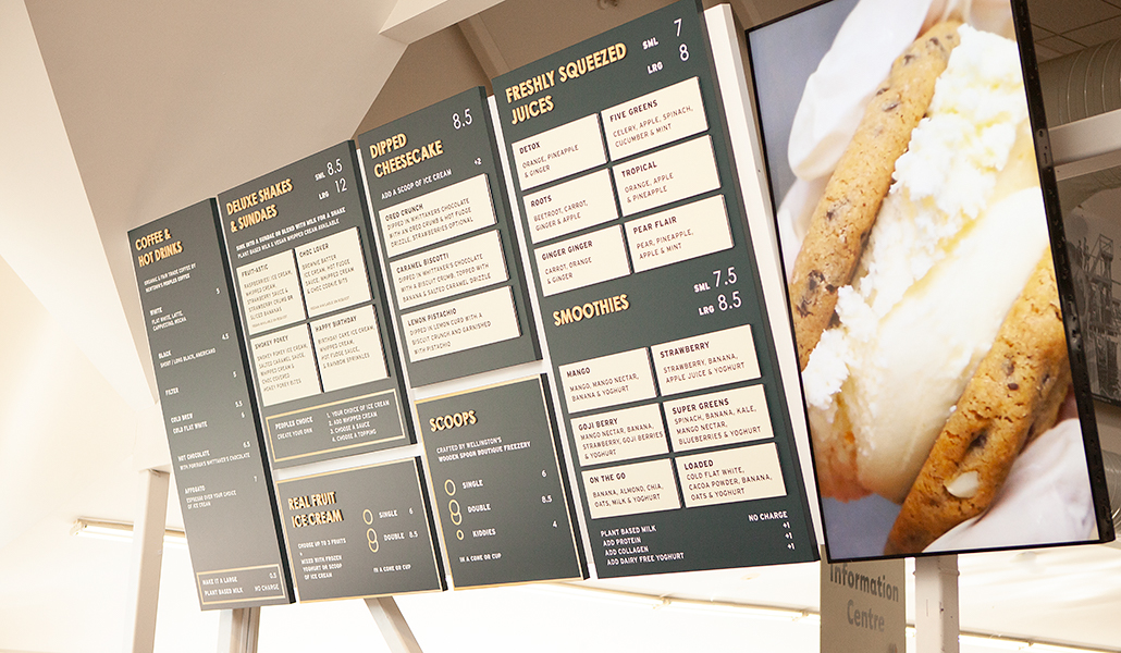 large ice cream shop menu sign